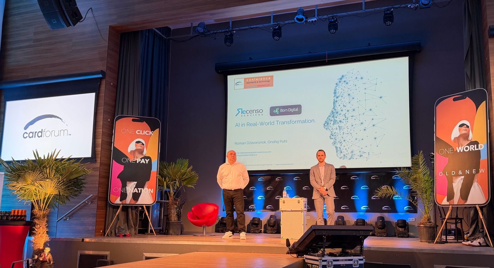 The Recenso Services team presenting with Born Digital on stage at CardForum 2026